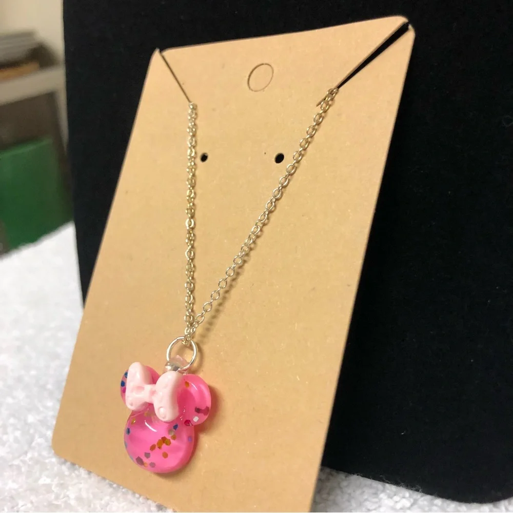 Pink Glitter Minnie Mouse Necklace